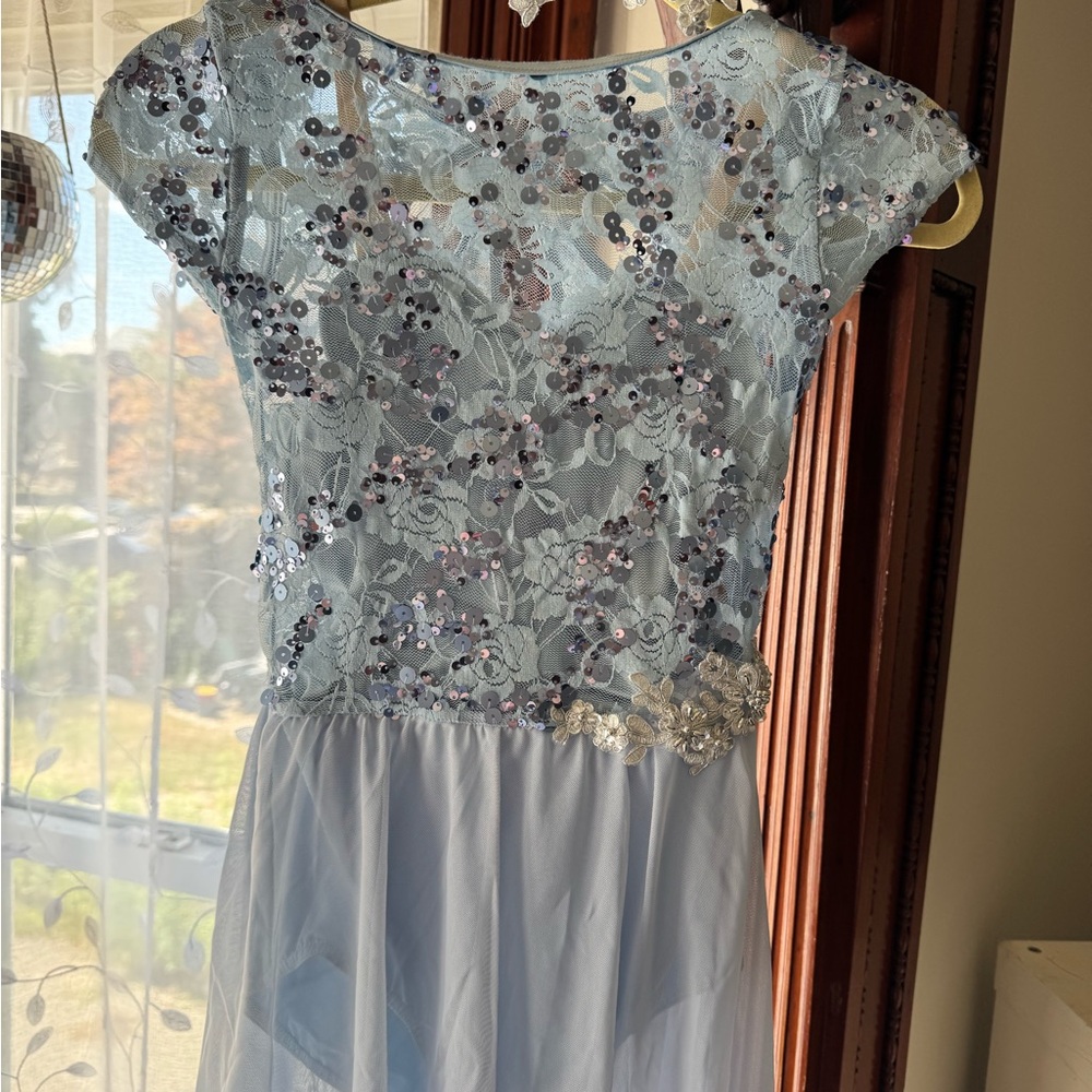 Weissman Sky Blue sequin dance dress, solo costume. Lyrical, ballet size LC